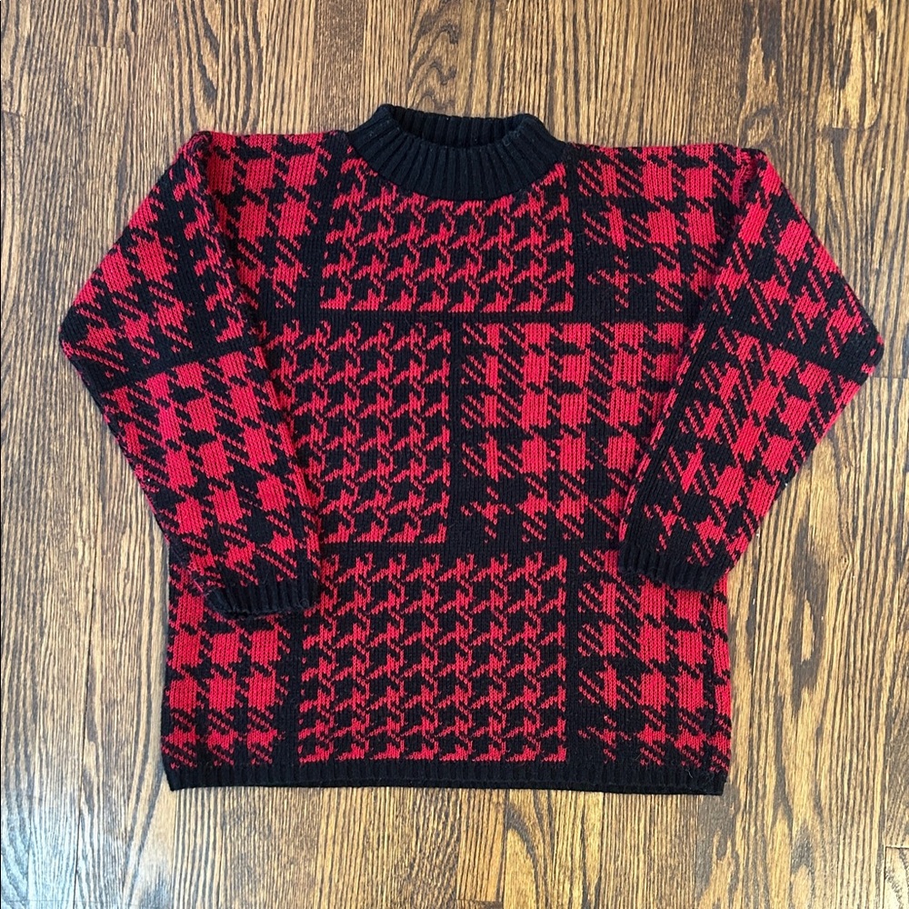 Vintage Red and Black Houndstooth Crewneck Sweater